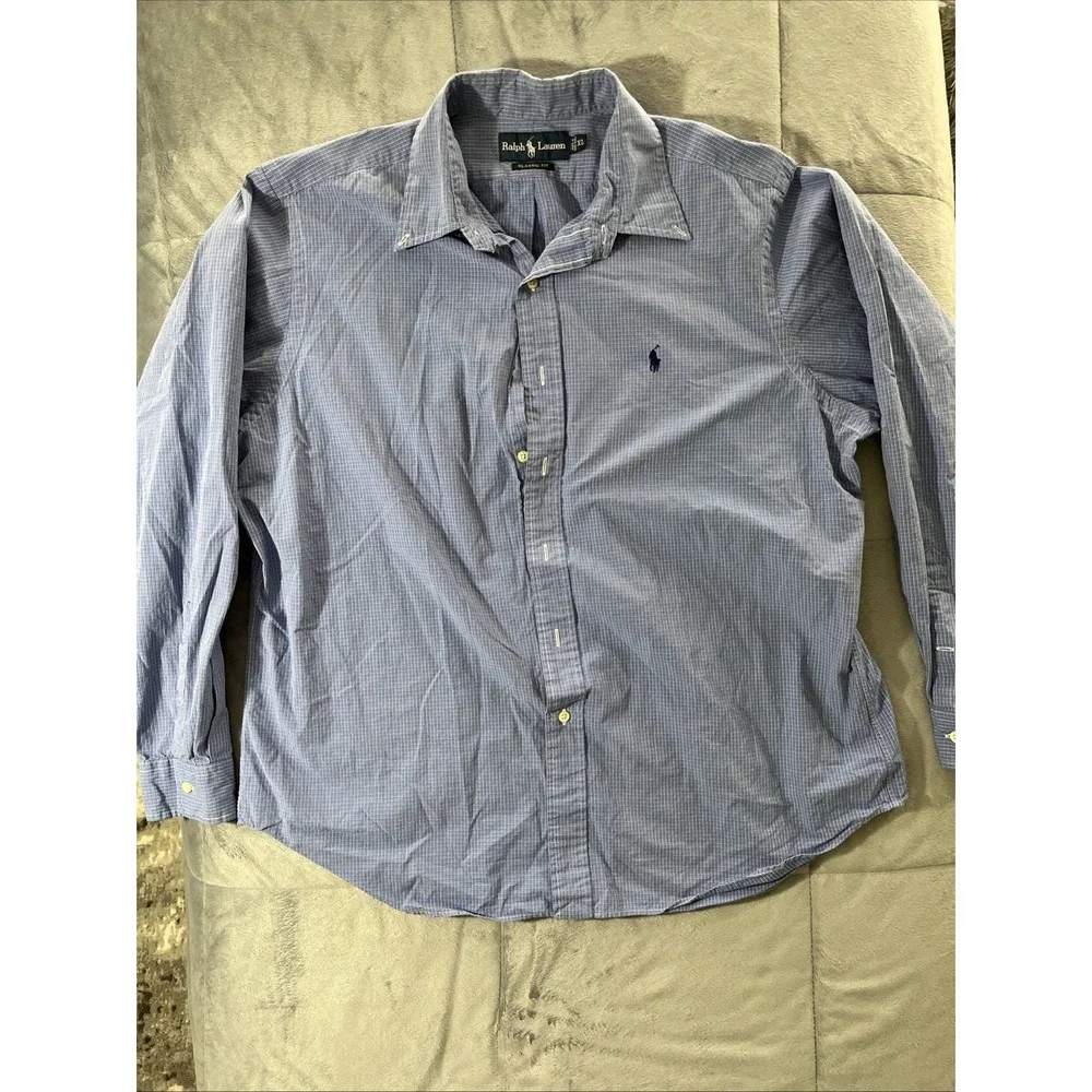 Ralph Lauren Blue‎ Geometric Long Sleeve Polo Shirt Men's XL